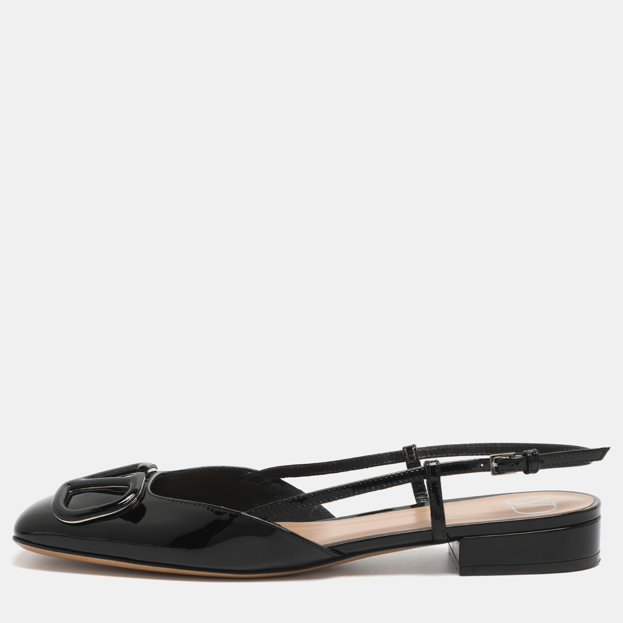 

Valentino Escape V logo Size 38 Black Patent Leather Slingback Flats