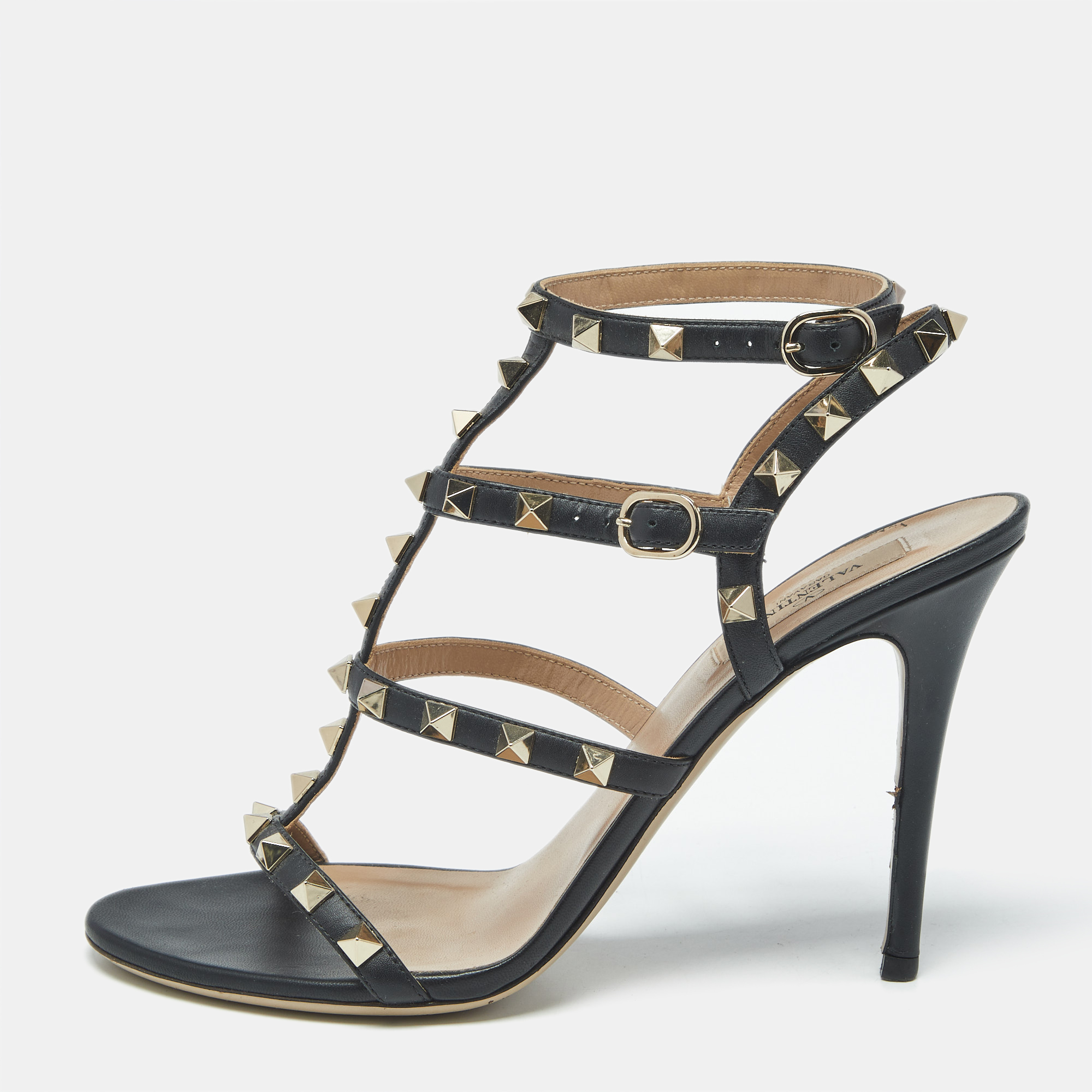 

Valentino Rockstud Size  Black Leather Ankle Strap Sandals