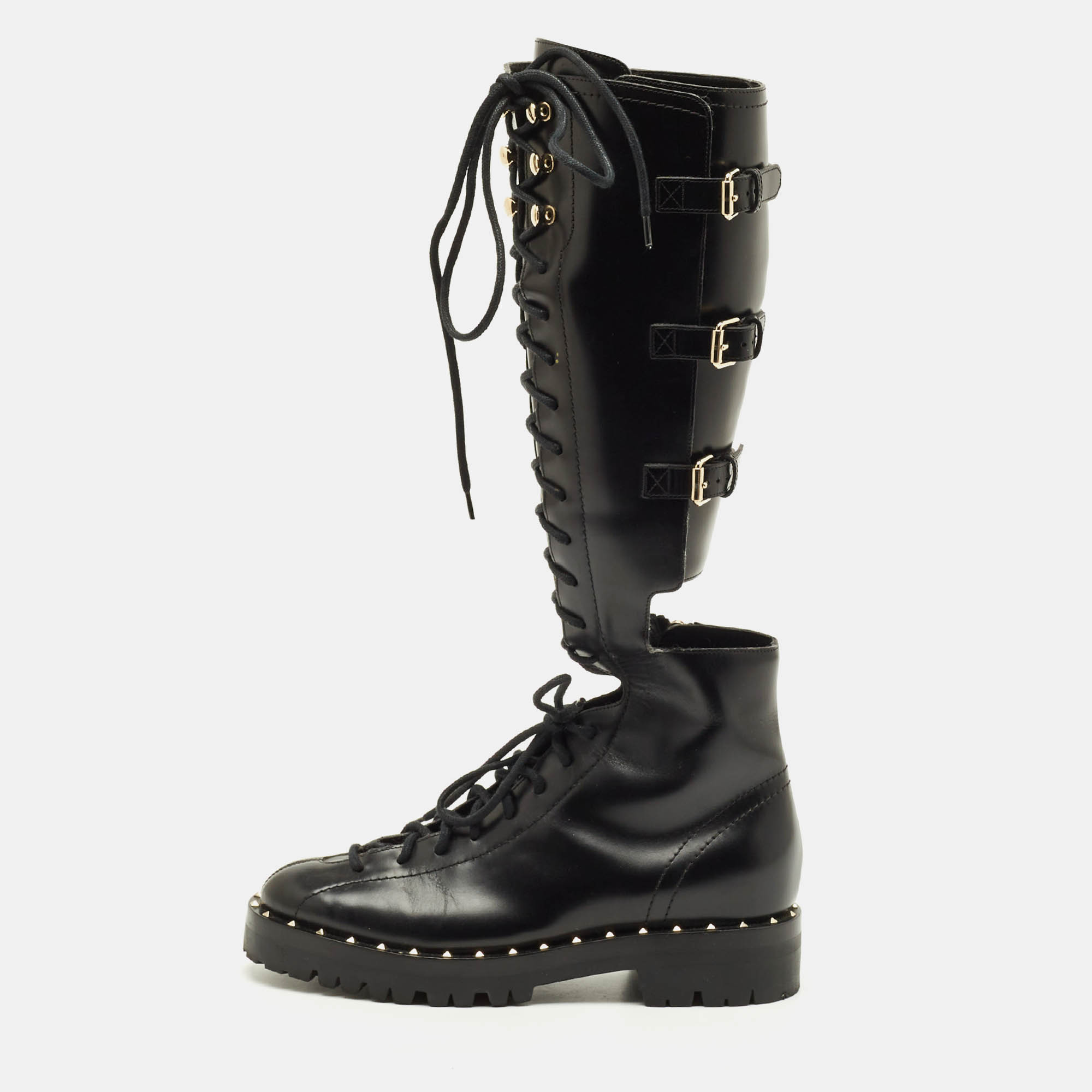 Pre-owned Valentino Garavani Soul Rockstud Size 36 Black Leather Knee Length Boots