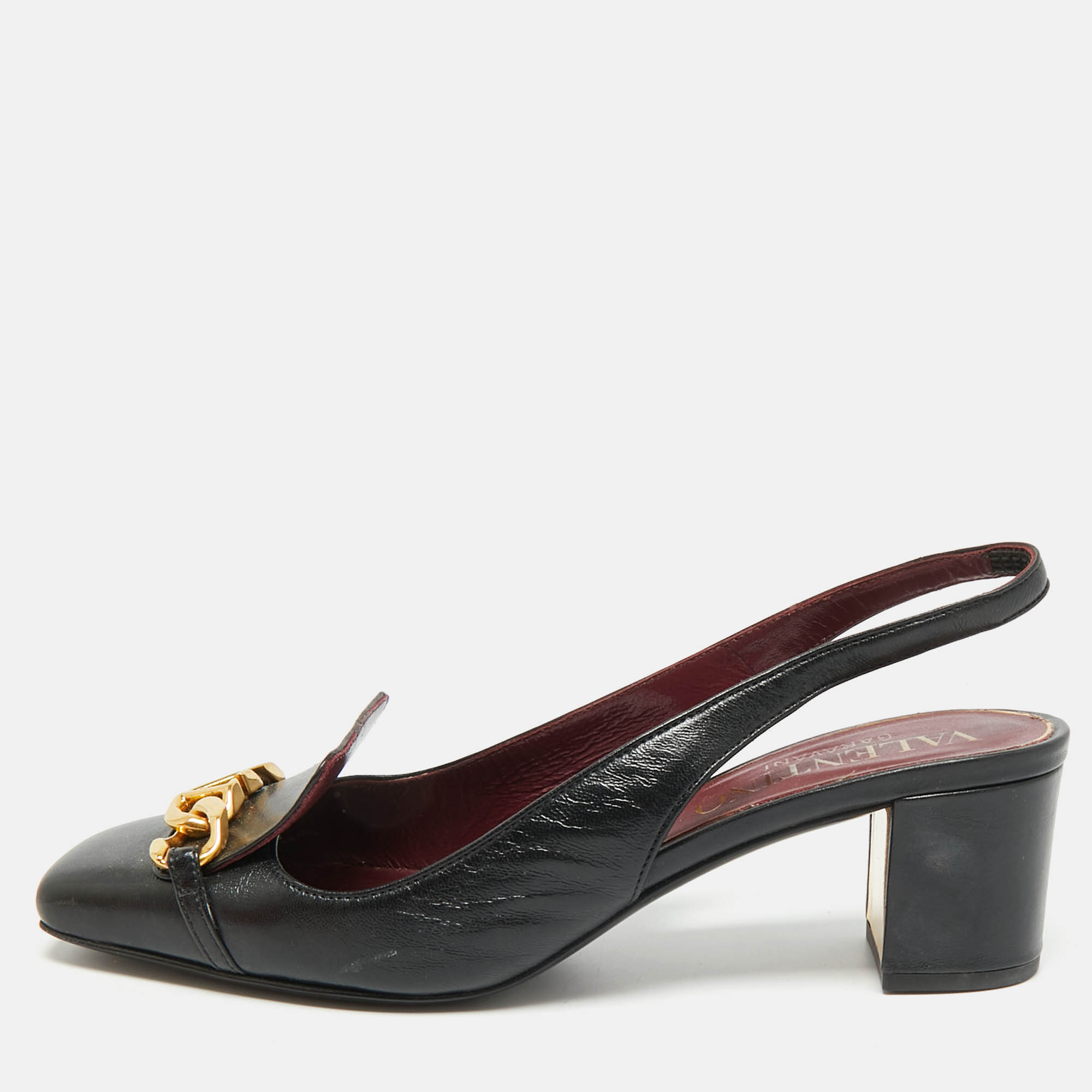 

Valentino Size  Black Leather Slingback Pumps