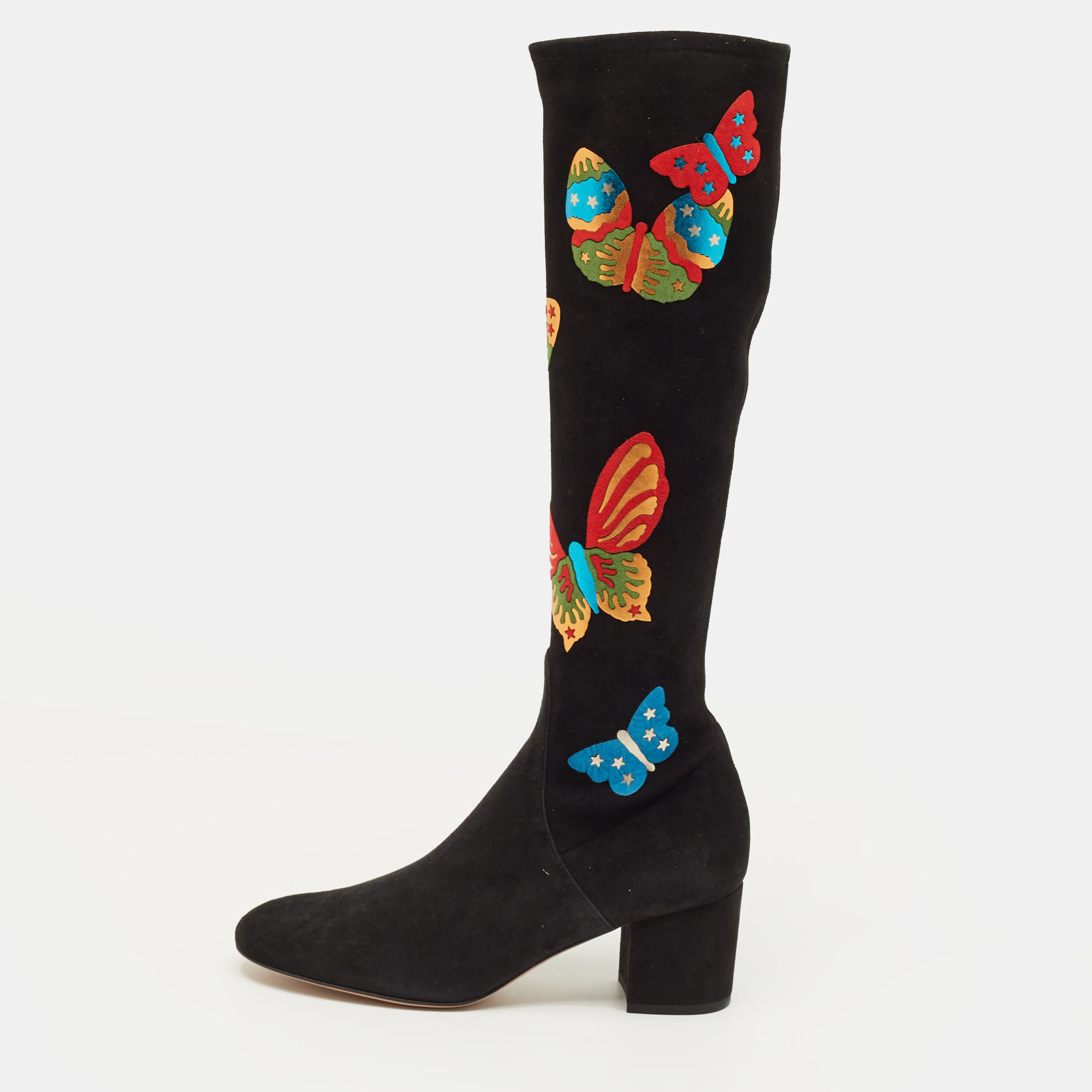 

Valentino Buttrerfly Size  Black Suede Knee Length Boots