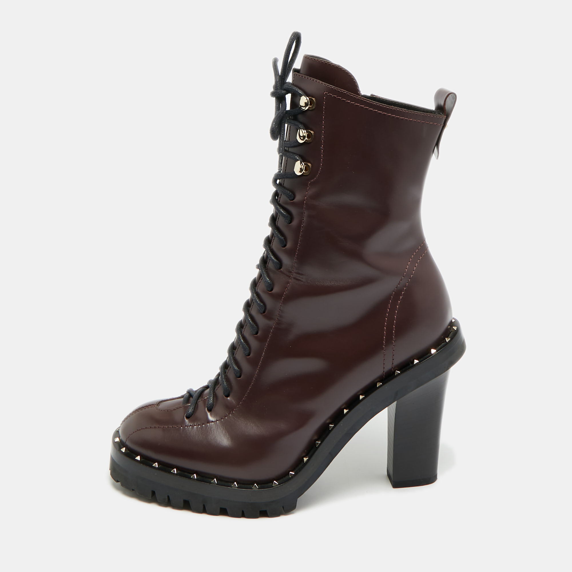 

Valentino Rockrunner Size  Burgundy Leather Ankle Length Boots