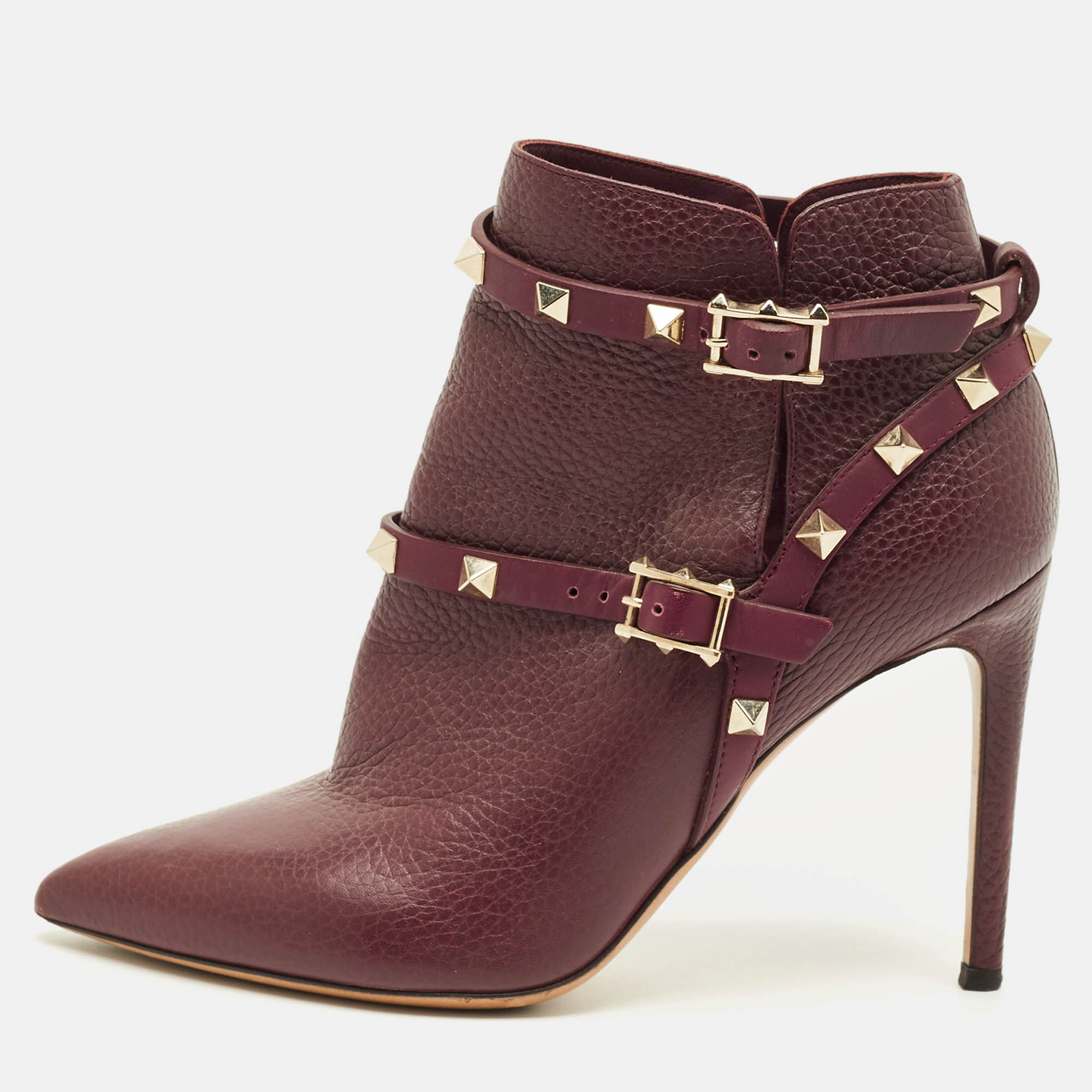 

Valentino Rockstud Size  Burgundy Leather Pointed Toe Ankle Length Boots