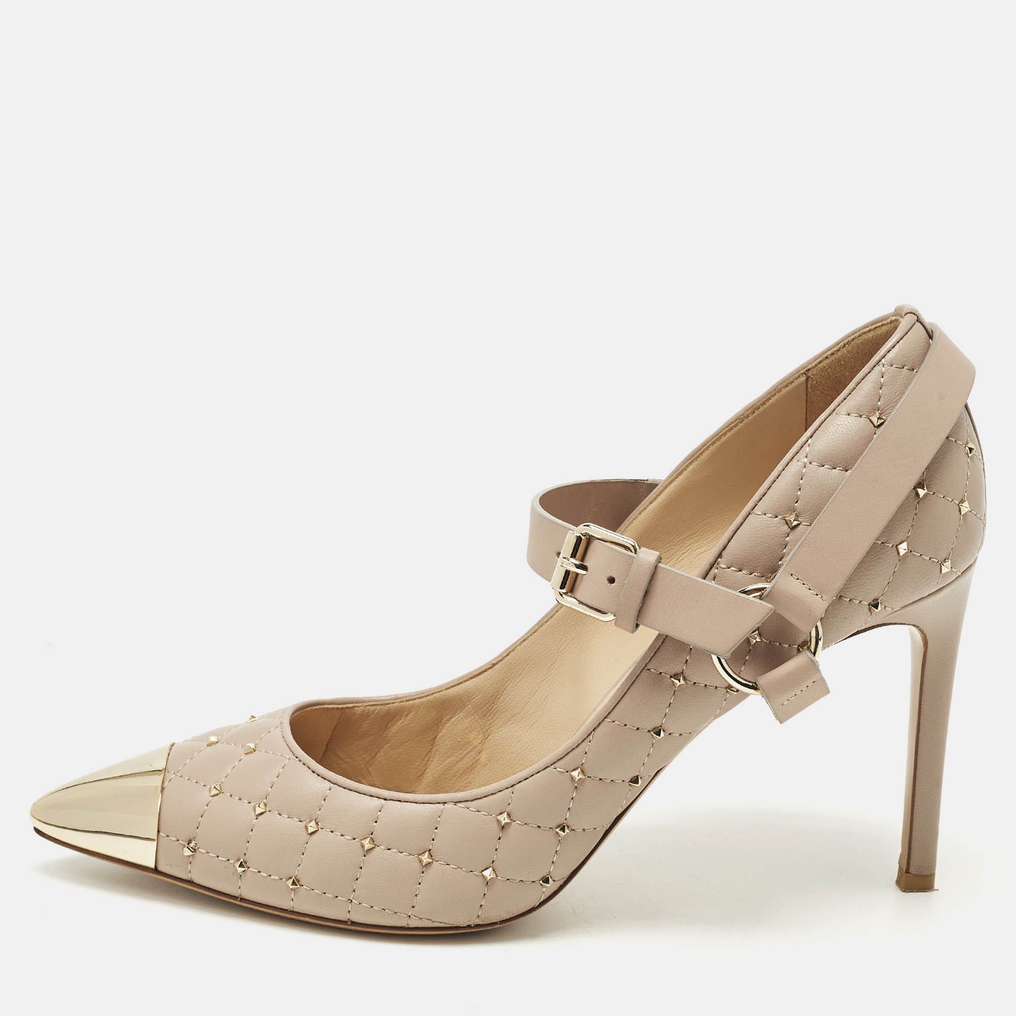 

Valentino Rockstud Size  Dusty Pink Quilted Leather Mary Jane Pumps