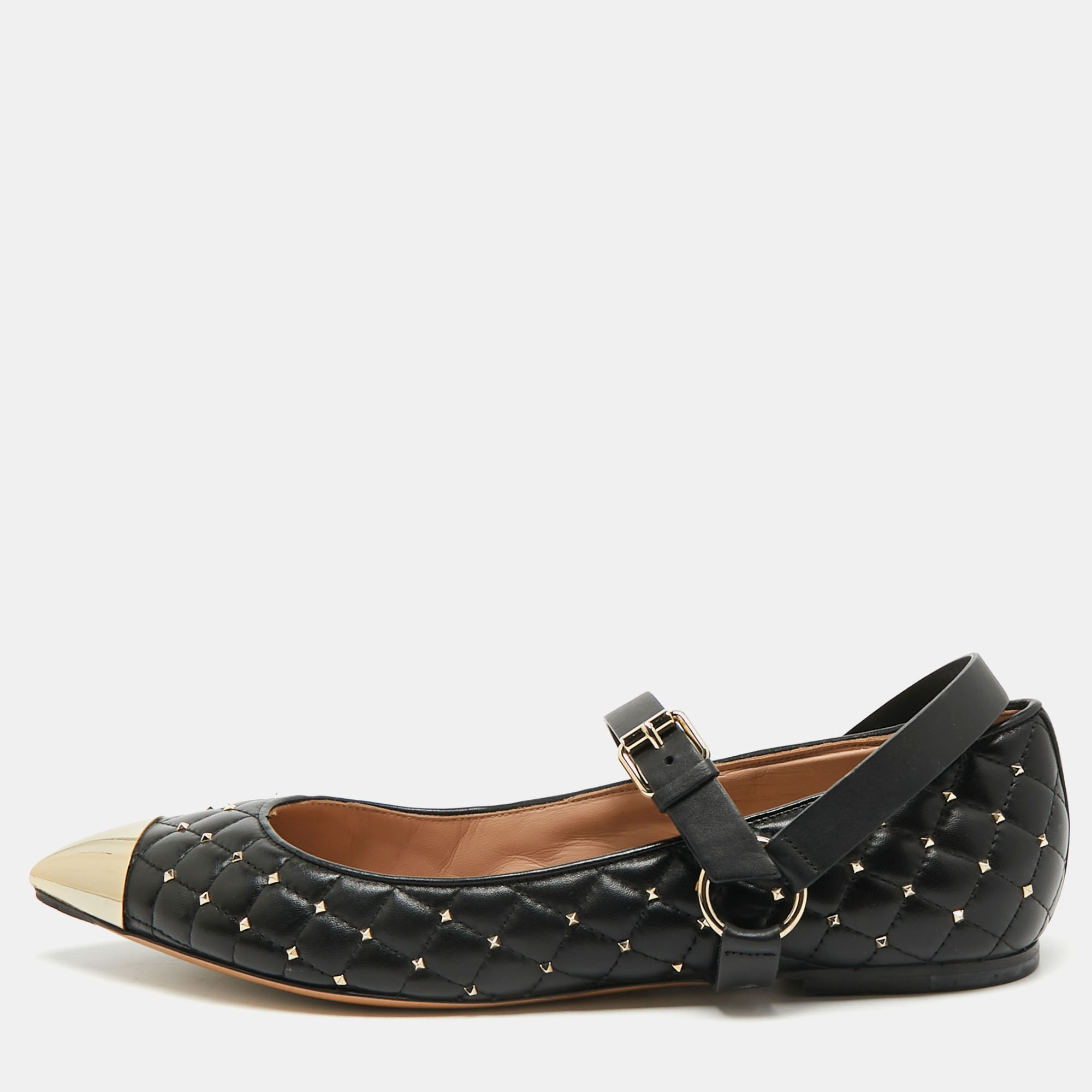 

Valentino Rockstud Spike Size  Black Leather Ballet Flats