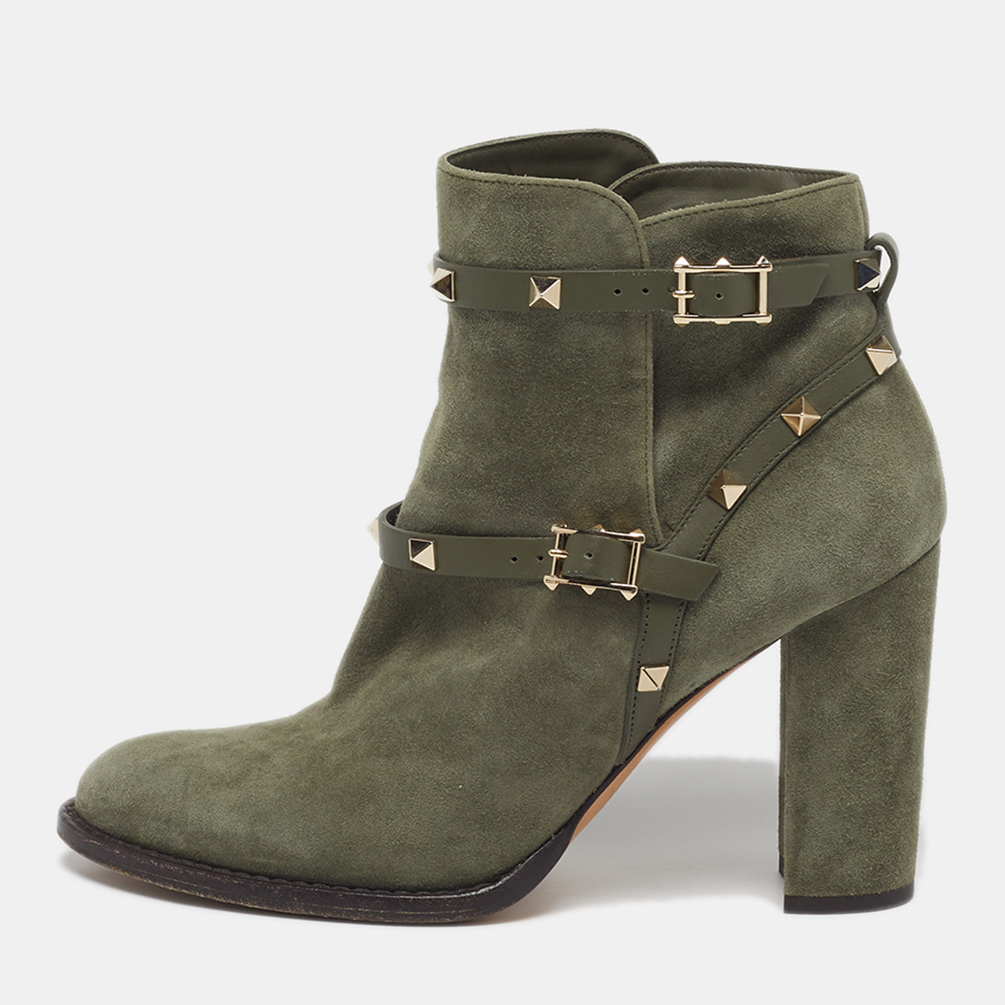 

Valentino Rockstud Size  Green Leather and Suede Ankle Length Boots