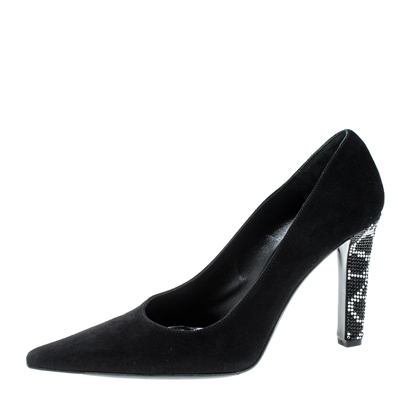 

Valentino Black Suede Crystal Embellished Heel Pointed Toe Pumps Size
