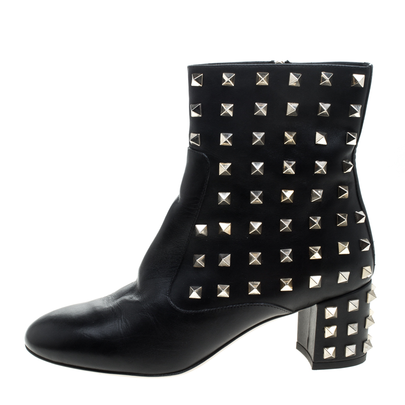 

Valentino Black Leather Rockstud Embellished Ankle Boots Size