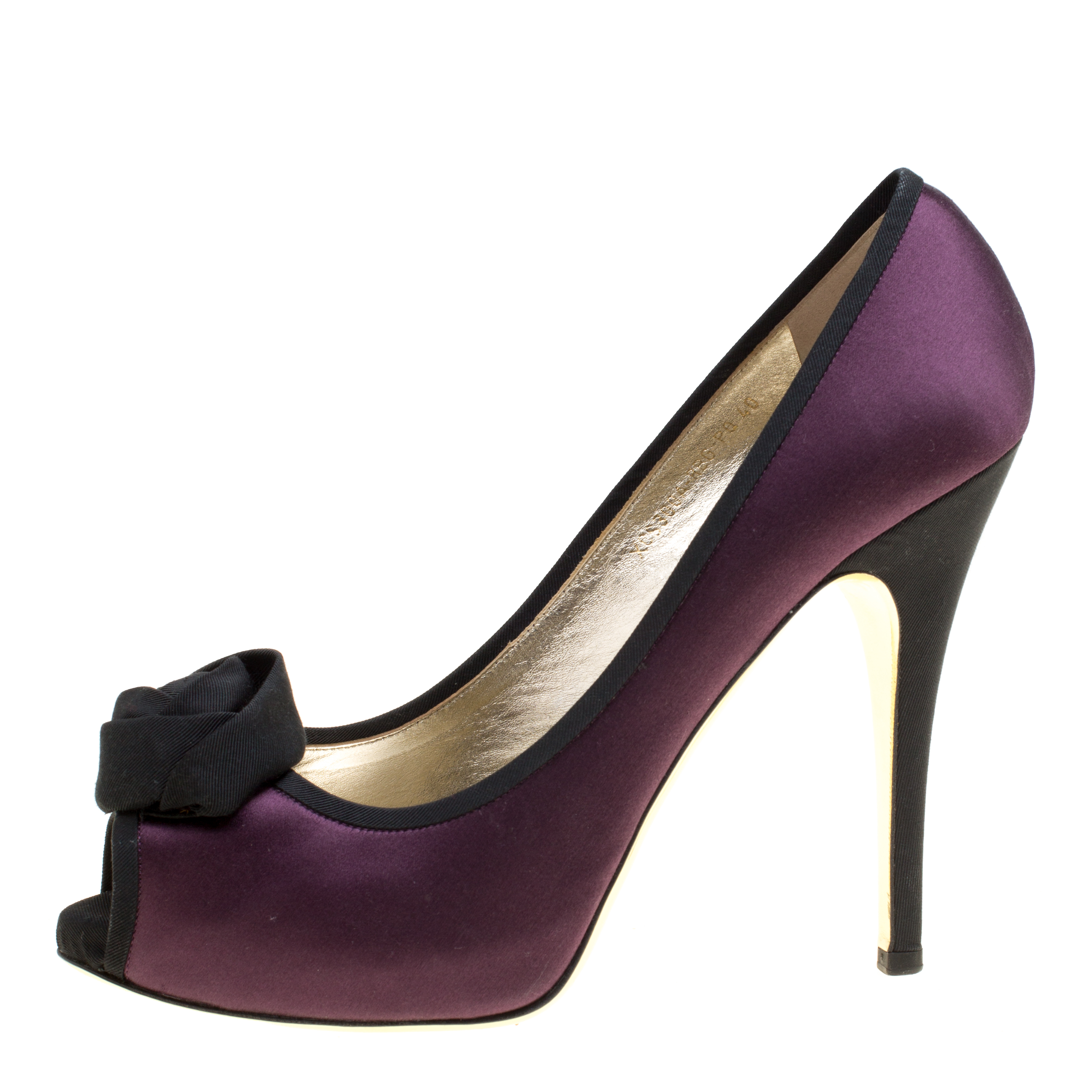 

Valentino Two Tone Satin Rosette Peep Toe Platform Pumps Size, Purple