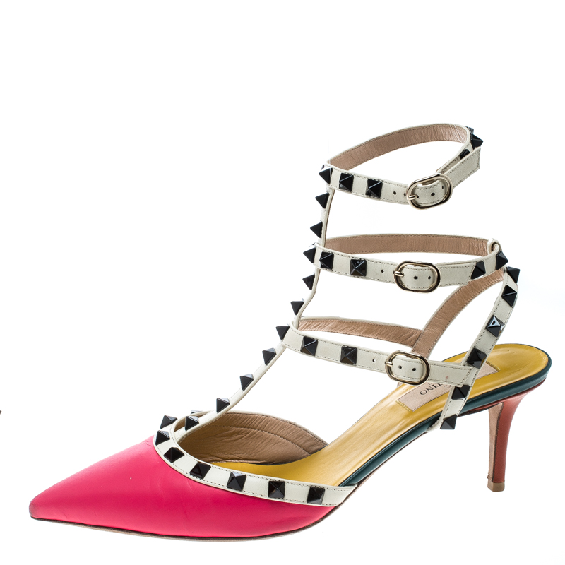 

Valentino Multicolor Leather Rockstud Ankle Strap Sandals Size