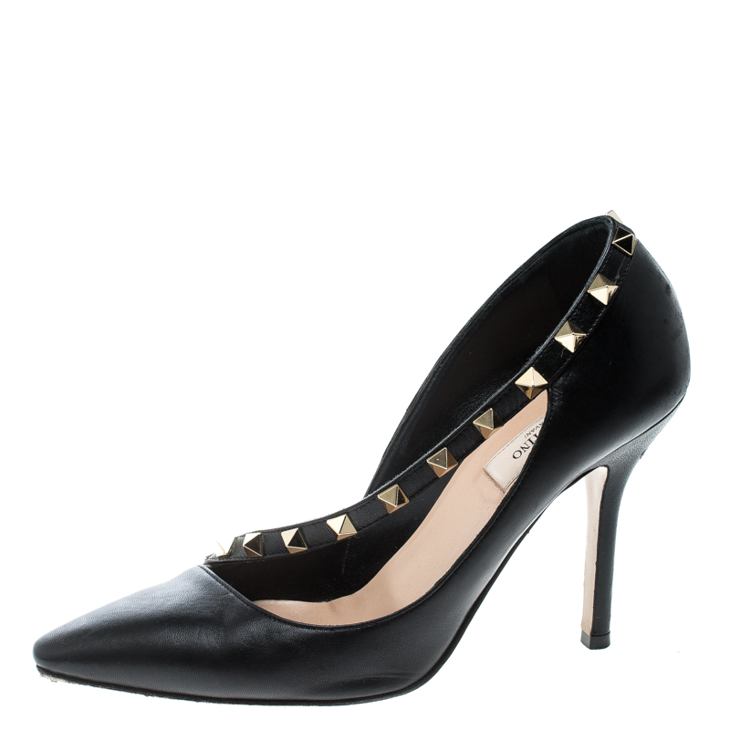 

Valentino Two Tone Leather Rockstud Embellished Pointed Toe Pumps Size, Black