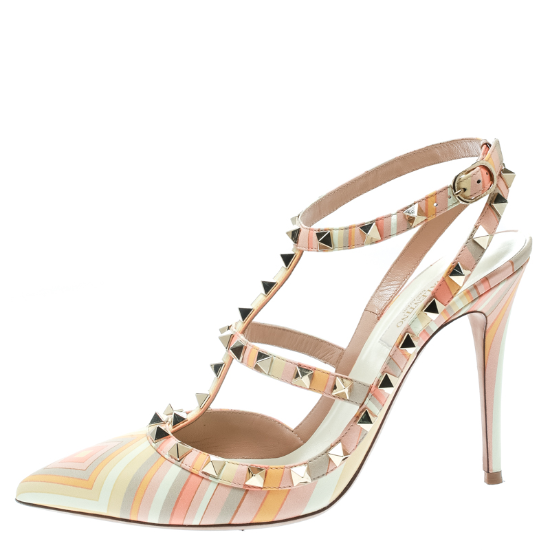 

Valentino Native Couture 1975 Print Leather Rockstud Sandals Size, Multicolor