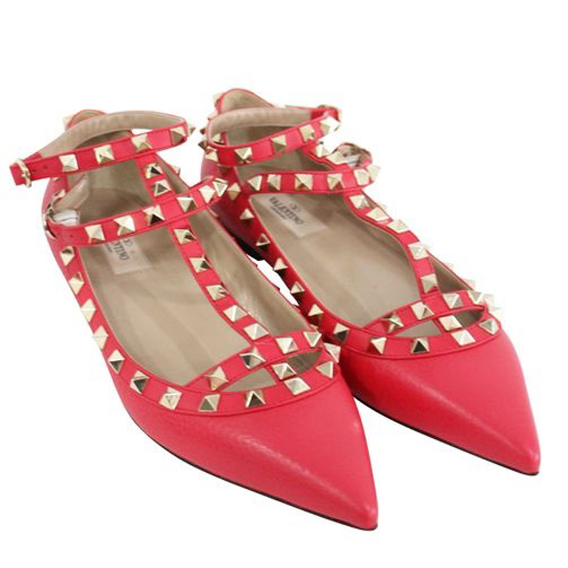 

Valentino Red Leather Rockstud Flagora Caged Flats Size
