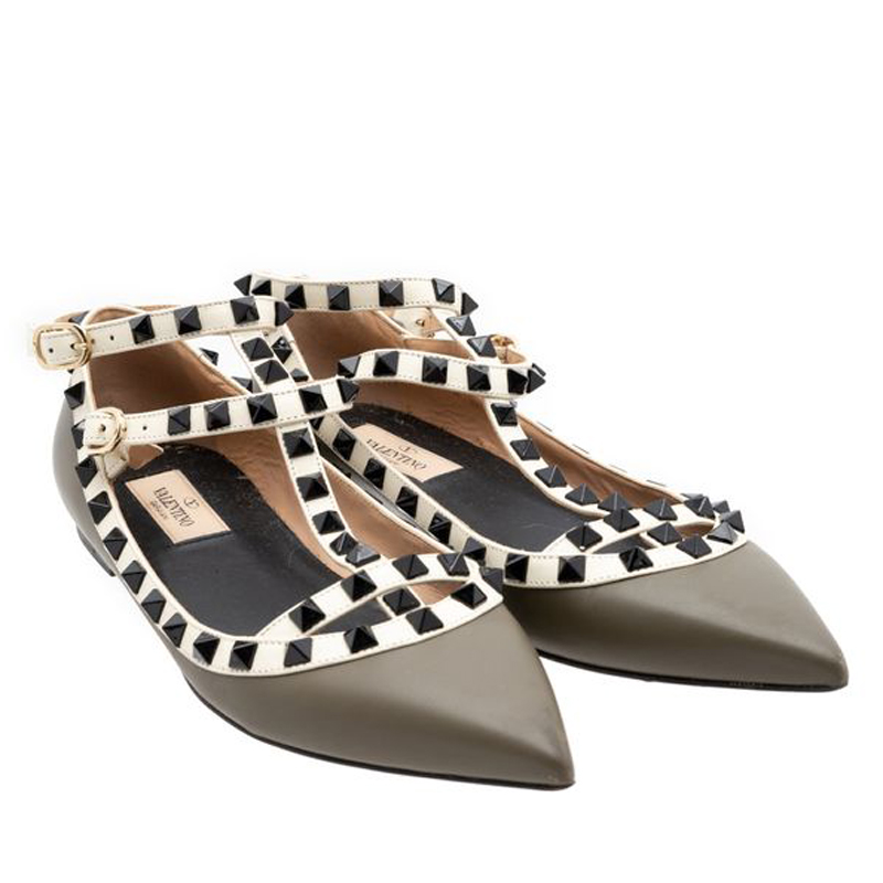 

Valentino Green Leather Rockstud Pointed Toe Flats Size
