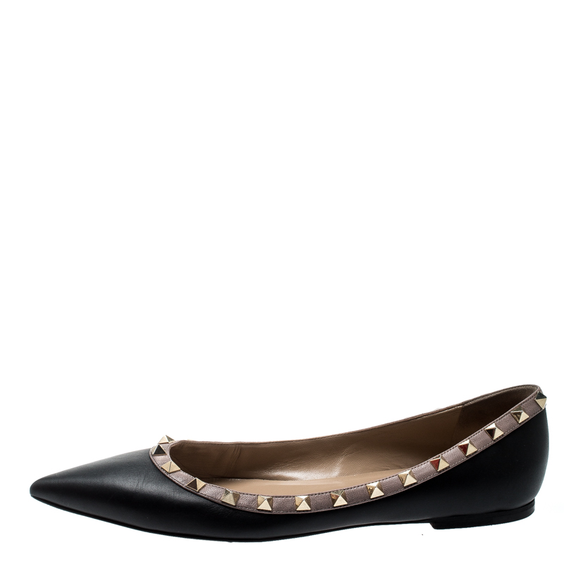 Valentino Black Leather Rockstud Ballet Flats Size