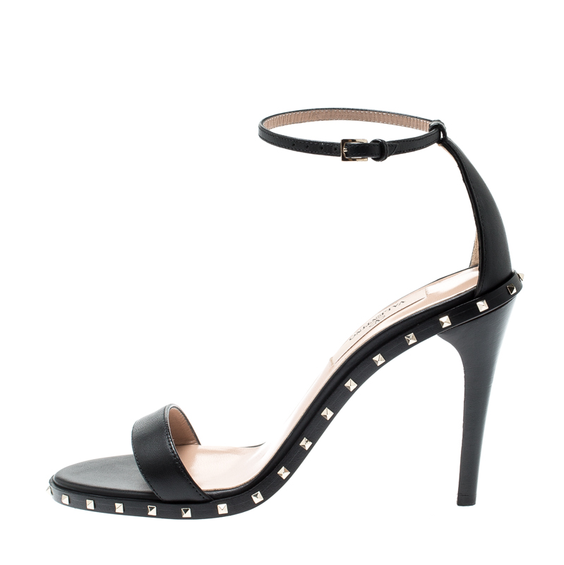 

Valentino Black Leather Soul Rockstud Ankle Strap Sandals Size