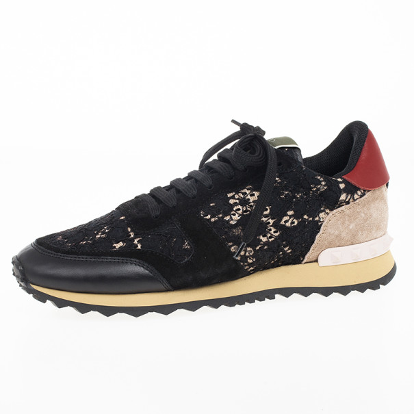 مملوكة مسبقًا Valentino Black "Macramé Lace" Sneakers Size 39