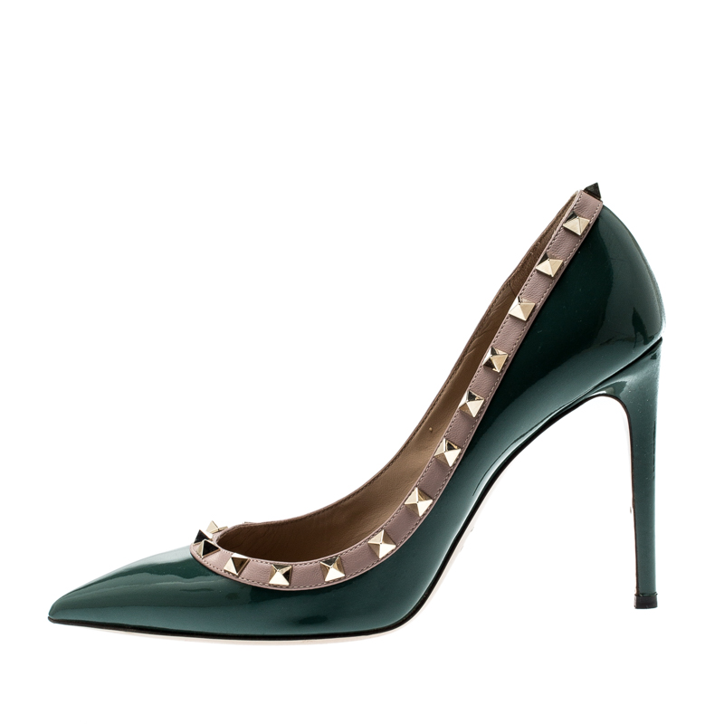 

Valentino Green Patent Leather Rockstud Leather Pumps Size