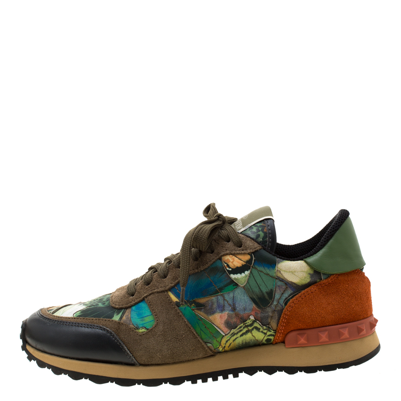 

Valentino Multicolor Camo Butterfly Suede And Leather Rockrunner Sneakers Size