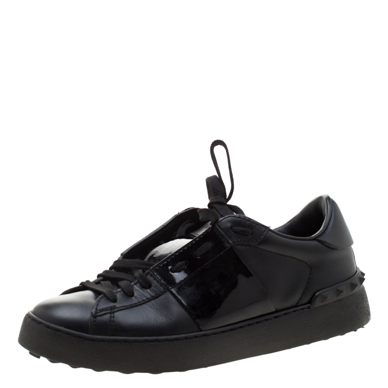 Valentino Black Leather Open Sneakers 
