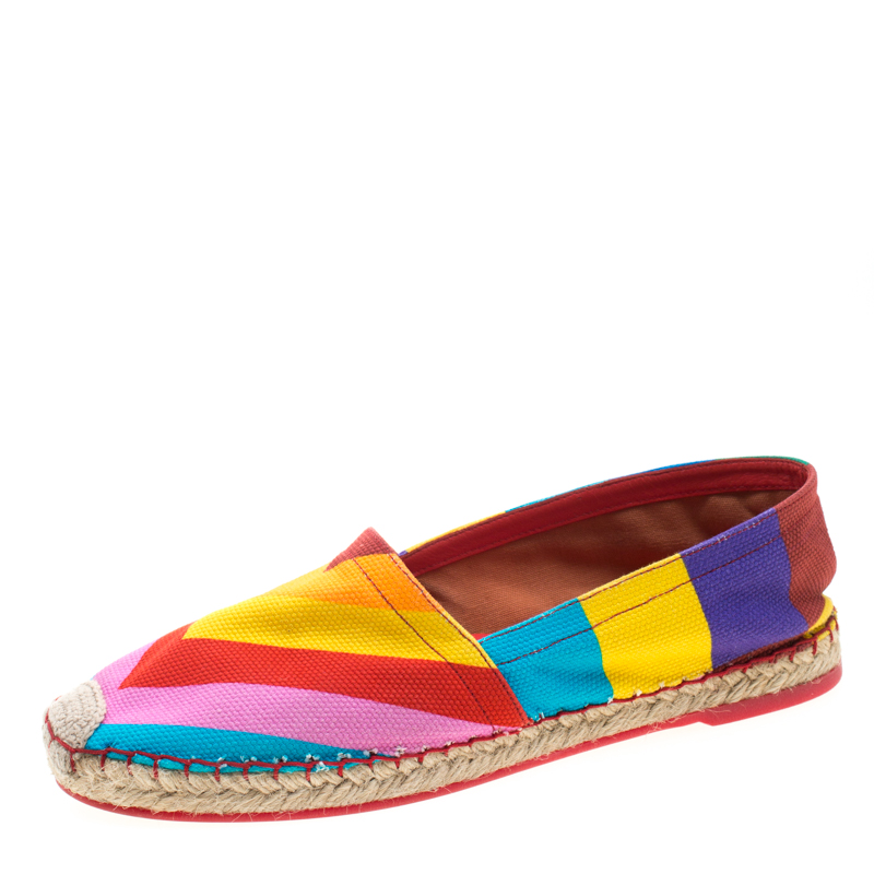 Pre Owned Valentino Multicolor Chevron Print Canvas Espadrilles Size 37