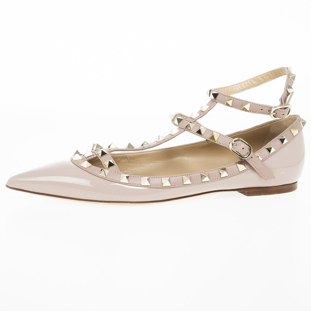 مملوكة مسبقًا Valentino Nude Patent Rockstud Ballet Flats Size 41
