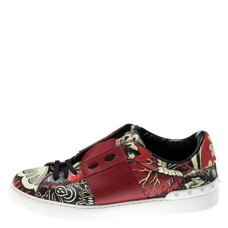 

Valentino Multicolor Floral Printed Leather Lace Up Sneakers Size