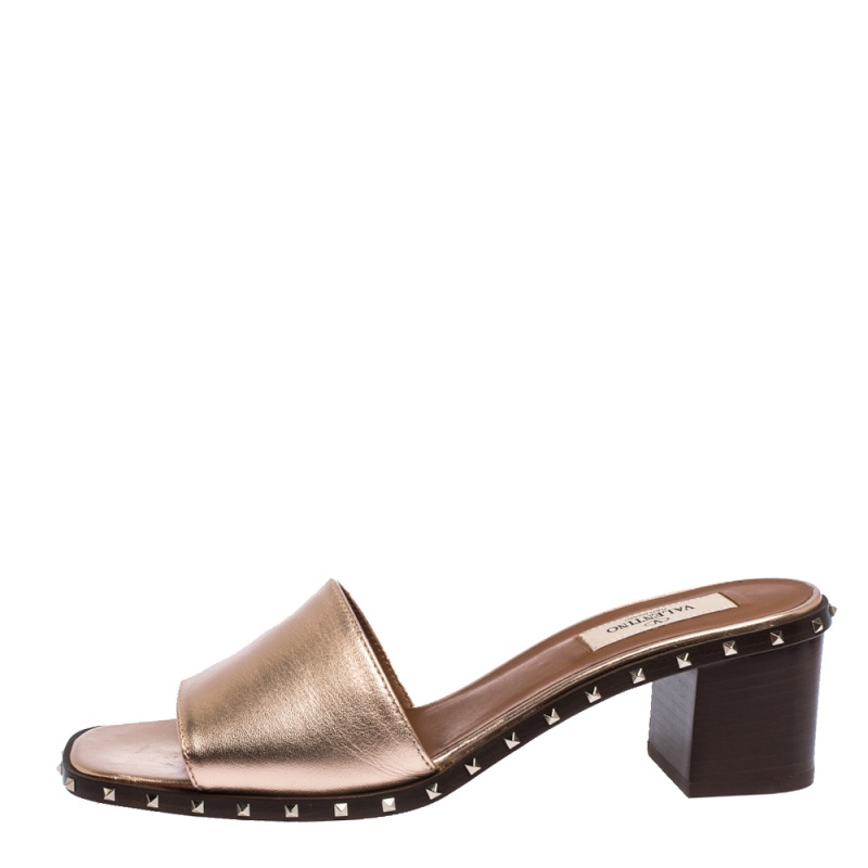 

Valentino Poudre Leather Soul Rockstud Slide Mules Size, Metallic