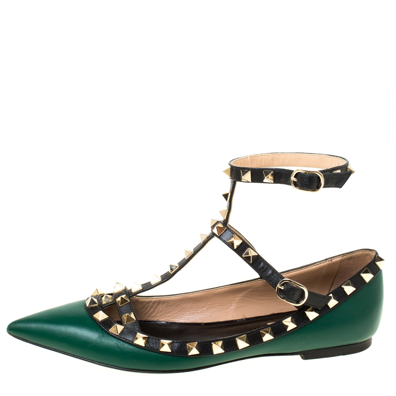 

Valentino Green Leather Rockstud Ballet Flats Size
