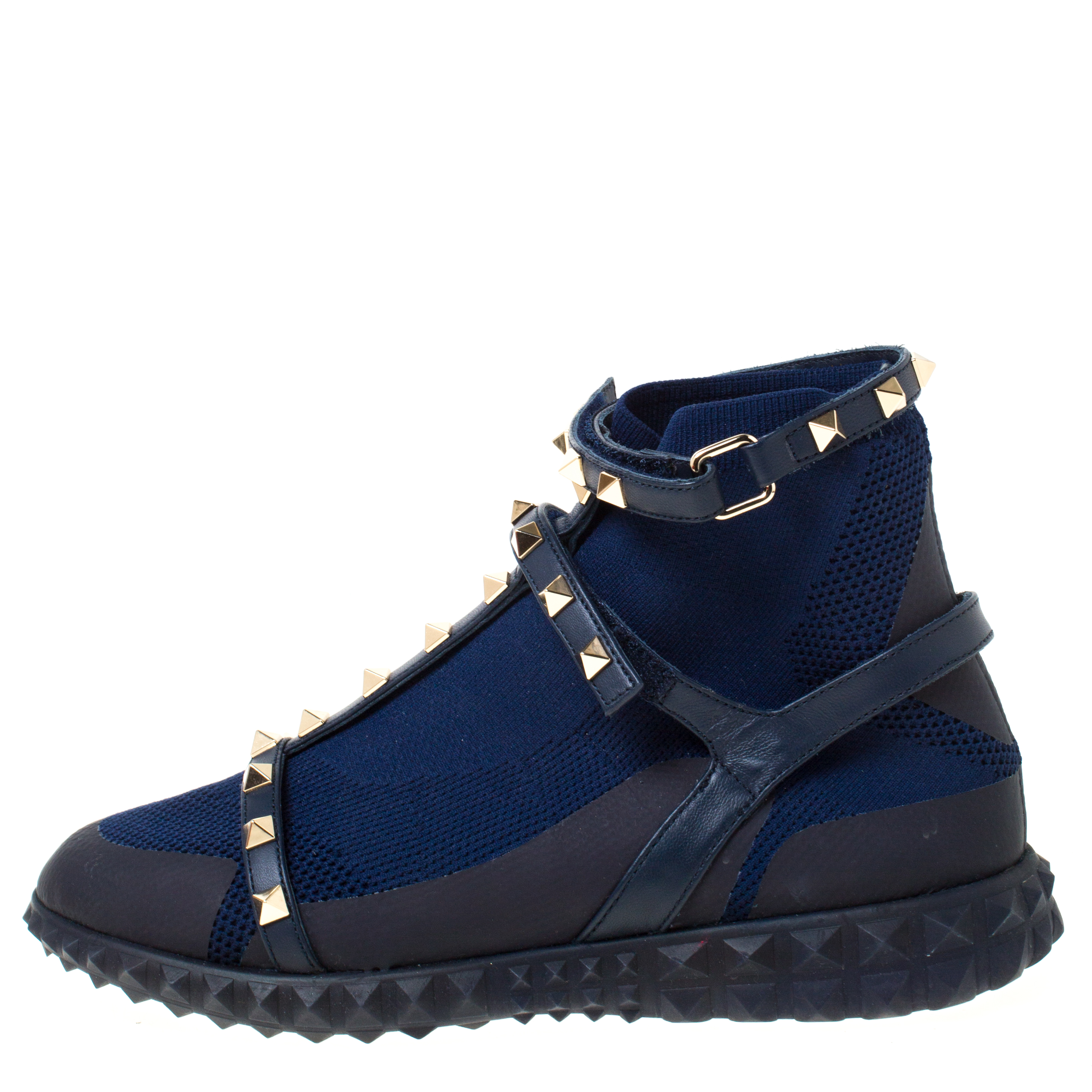 

Valentino Blue/Black fabric and Leather Rockstud Body Tech Sock High Top Sneakers Size