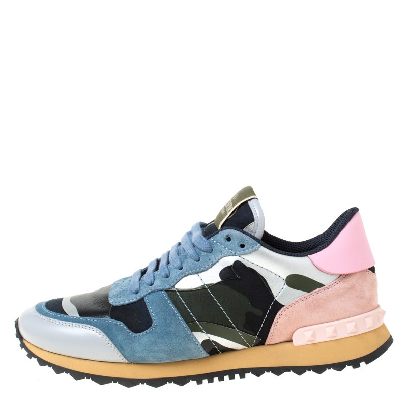 

Valentino Multicolor Camouflage Leather and Canvas Rockrunner Low Top Sneakers Size