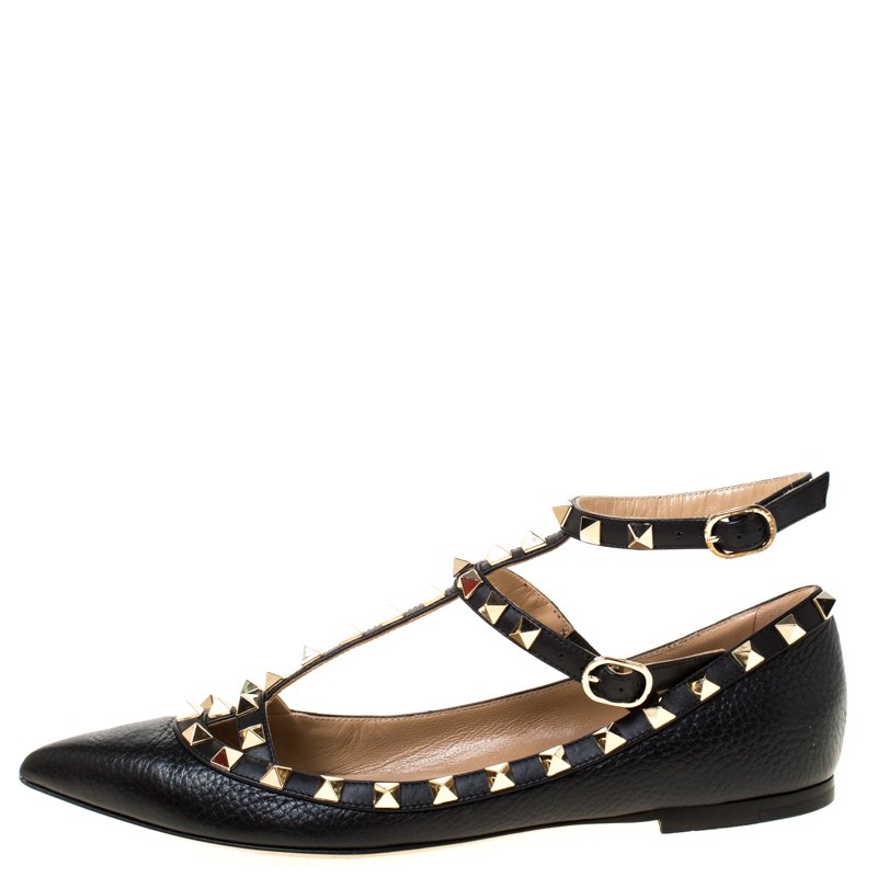 

Valentino Black Leather Rockstud Cage Ballet Flats Size