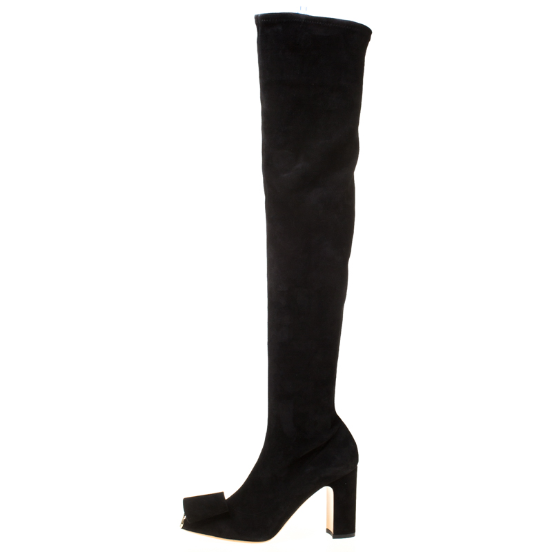 

Valentino Black Suede Block Heel Over The Knee Boots Size