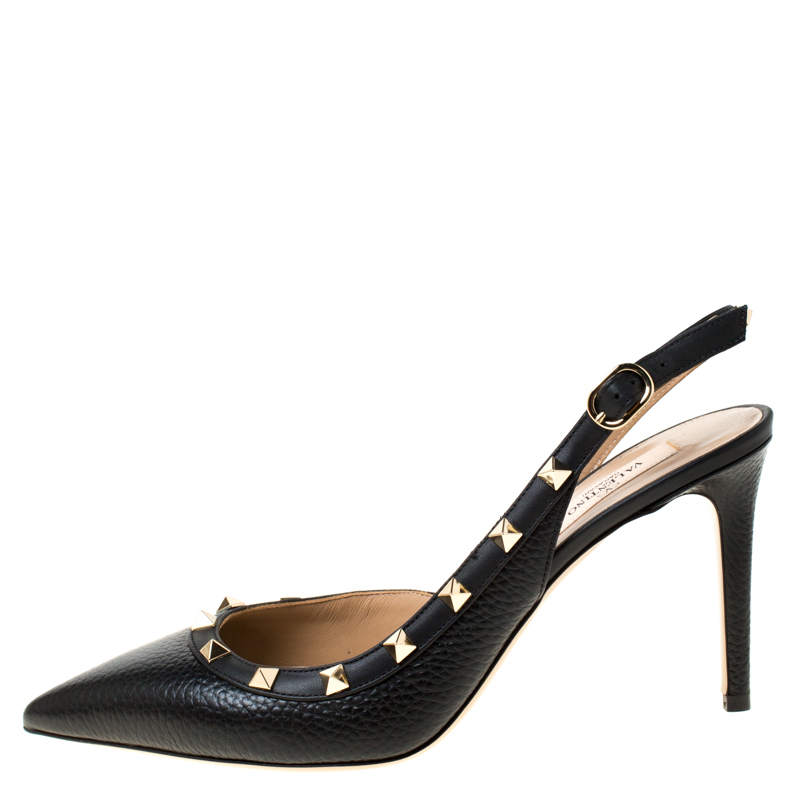 

Valentino Black Leather Rockstud Slingback Pointed Toe Pumps Size