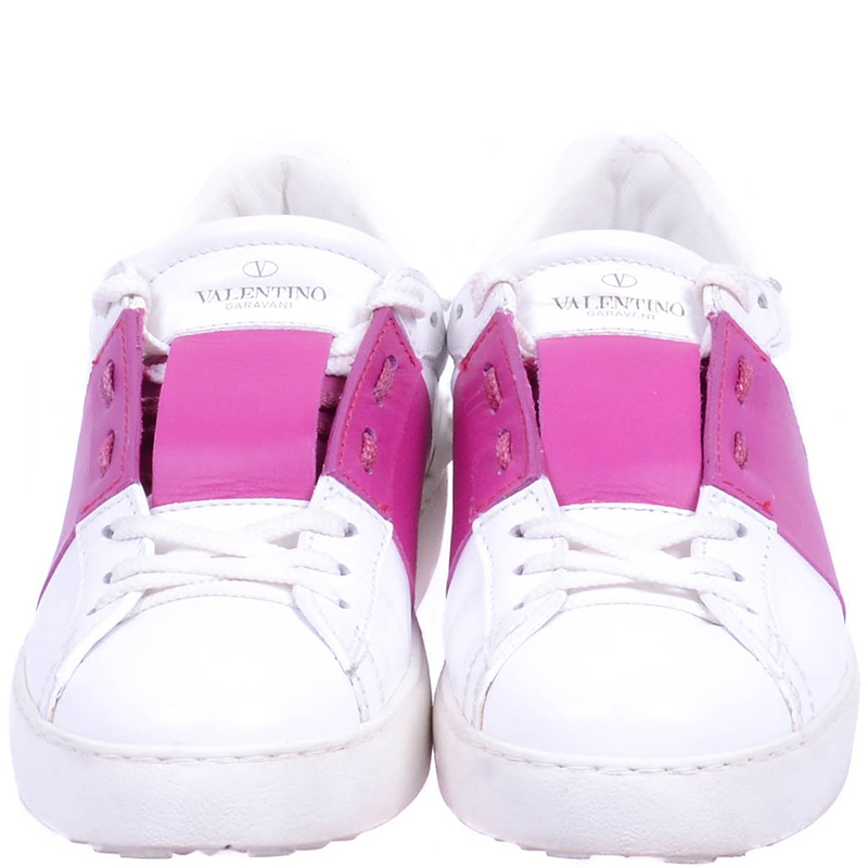 

Valentino White/Pink Leather Rockstud Sneakers Size