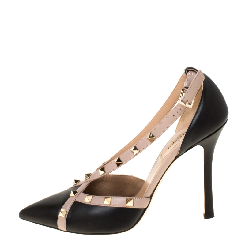 

Valentino Black/Beige Leather New Rockstud D'orsay Pointed Toe Pumps Size