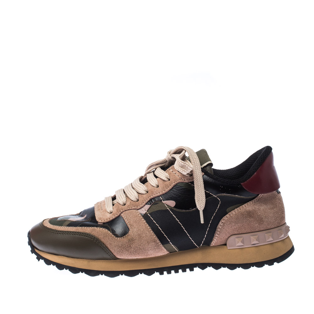 

Valentino Multicolor Camouflage Leather And Suede Hawaiian Couture Rockrunner Sneakers Size