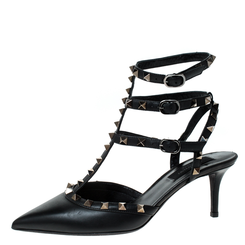 

Valentino Black Leather Rockstud Sandals Size
