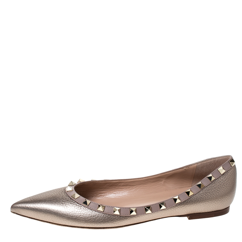 

Valentino Bronze Leather Rockstud Ballet Flats Size, Metallic