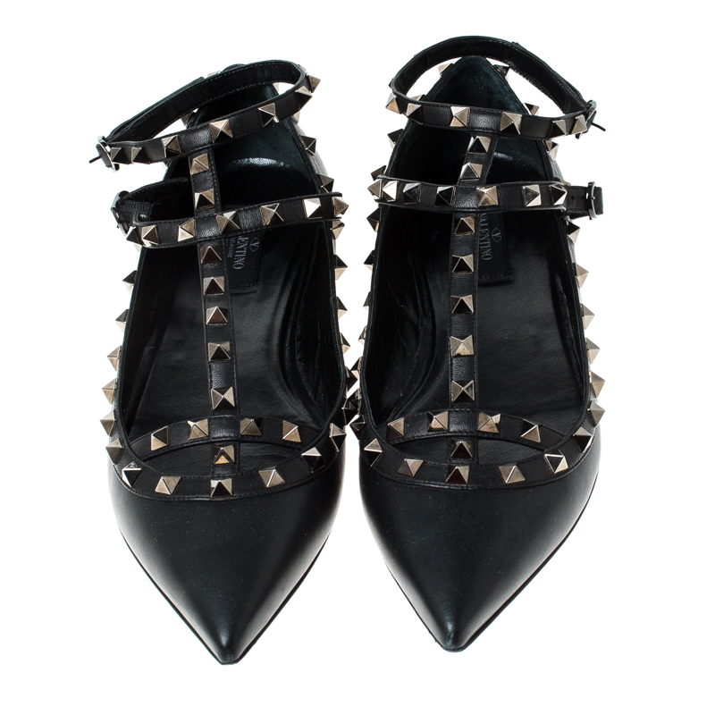 valentino roman stud ankle strap flat