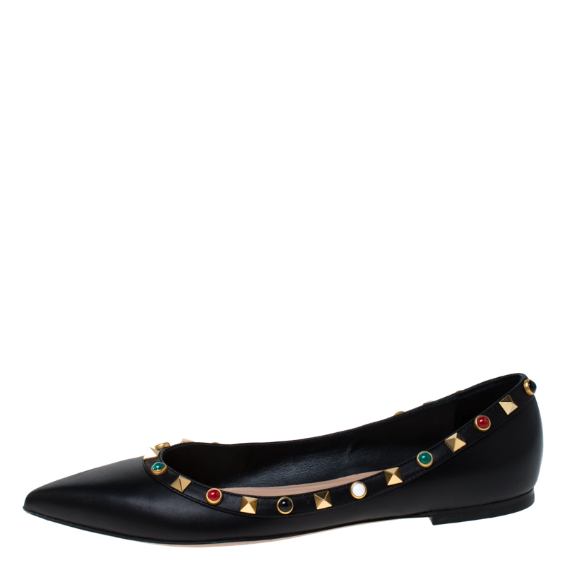 

Valentino Black Leather Rockstud Pointed Toe Ballet Flats Size