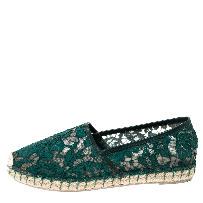 

Valentino Green Lace Espadrilles Size