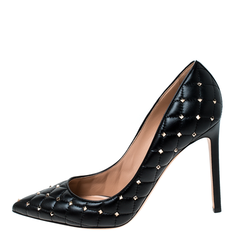 

Valentino Black Quilted Leather Rockstud Spike Pointed Toe Pumps Size