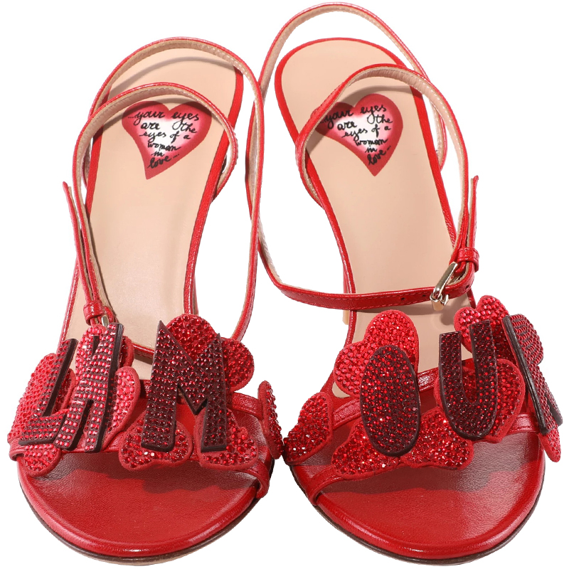 

Valentino Red Leather L'Amour Embellished Sandals Size