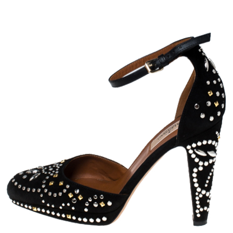 

Valentino Black Suede Leather And Embellished Teodora Ankle Strap Platform Sandals Size