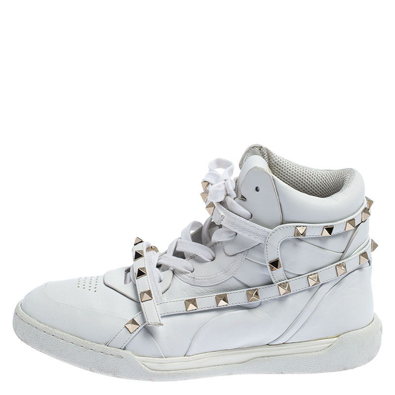 

Valentino White Leather Rockstud Amor High Top Sneakers Size