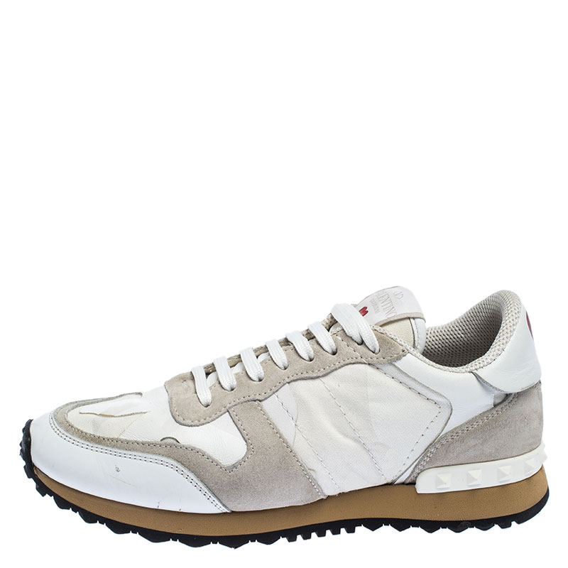 

Valentino White/Grey Leather and Suede L'Amour Rockrunner Low Top Sneakers Size