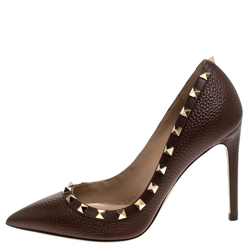 

Valentino Brown Leather Rockstud Pointed Toe Pumps Size