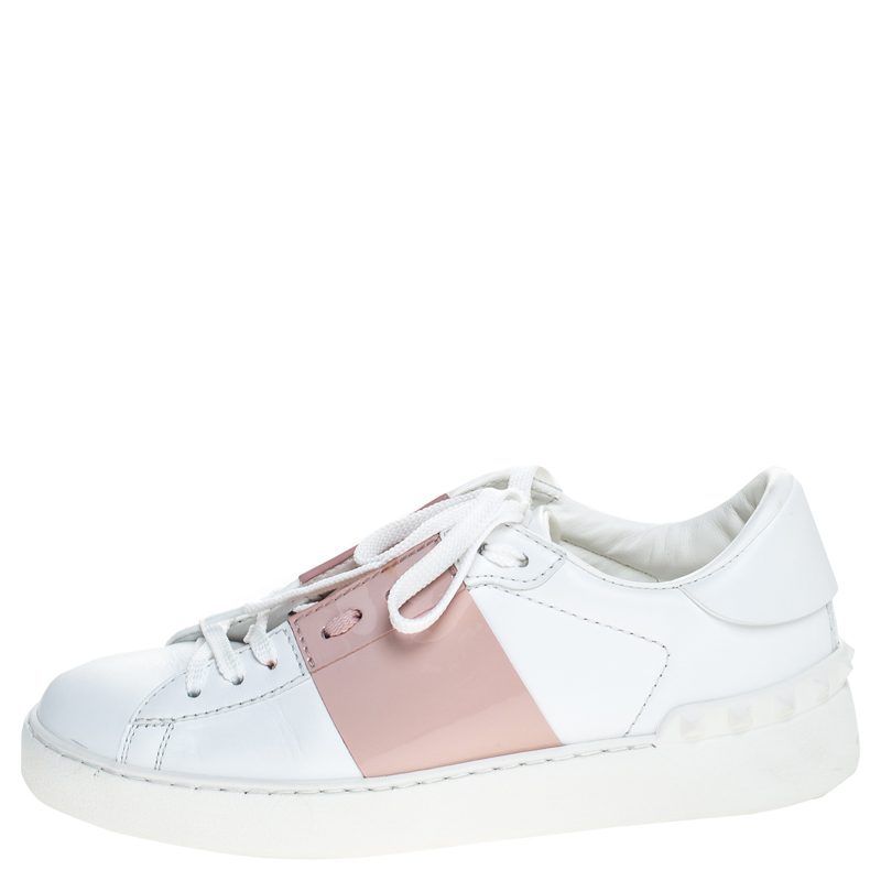 

Valentino White/Pink Leather Rockstud Lace Up Sneakers Size