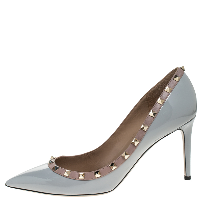 

Valentino Grey Patent Leather Rockstud Pointed Toe Pumps Size